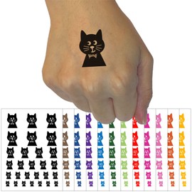 Fancy Cat with Bow Tie Temporary Tattoo Water Resistant Fake Body Art Set Collection - Light Pink (One Sheet)