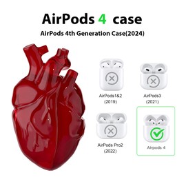 AirPods 4 Case, Heart-Shaped Liquid Silicone Protective Cover 2024, Compatible with AirPods 4th Gen, Clear Shockproof and Anti-Drop Full Protection Case for Women and Men (Red)
