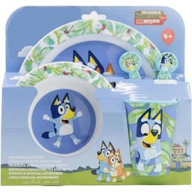 Favourite 2023 Hero Cartoon Character 5pc Breakfast Set Inc Plate, Tumbler, Bowl, Fork, Spoon re-usable Plastic (Bluey)