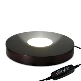 FuoiCorn Wood LED Light Stand - Crystal Display Base for Glass Art/Acrylic, 3 Light Modes with 10-Level Dimming & Auto Timer (Dark Black, 5.9 inch)