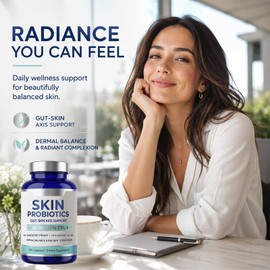 Skin Probiotics for Women and Men, 50 Billion CFU, Gut-Skin Axis Support for Radiant Complexion and Deep Dermal Hydration, Daily Digestive Flora Balance, 120 Capsules, Vegan, Gluten Free