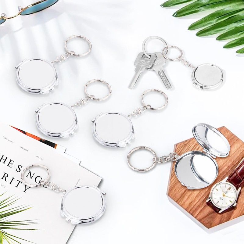 6 Pcs Round Mirror Keychain Compact Mirror Double Sided Folding