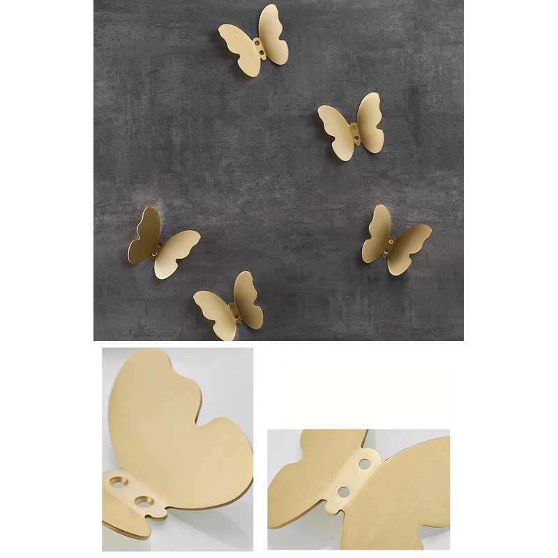 Primst 3PCS Brass Butterfly Hooks with Screws, Decorative Wall Mounted