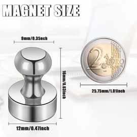 MIN CI 50 Packs Magnets Strong Fridge Magnets Magnetic Push Pins, 12 x 16 mm Small Neodymium Magnets Round Fridge Magnets for Adults, White Board Magnet, Office Magnet, Mini Magnets Silver