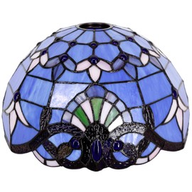 Tiffany Lamp Shade Replacement 12X6 Inch Stained Glass Lampshade Only 1-5/8-Inch Fitter Opening for Arched Floor Lamp, Torchiere Lamp, Pendant Light (Blue Purple Baroque)