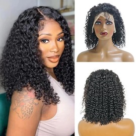 Jerry Curly Bob Wig Human Hair 13x4 Middle Brown Lace Front Wigs 8 Inch 180% Density Small Curly Wig for Black Women Natural Color with Baby Hair