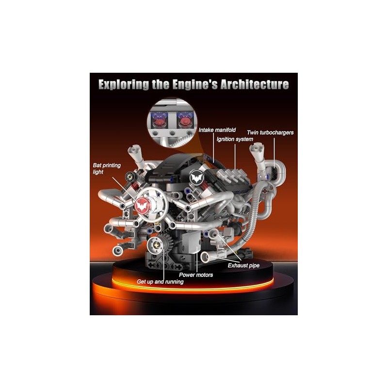 Mini V8 Engine Model Kit That Runs, 770PCS Motorized Building