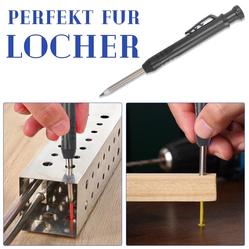 Cozevdnt Mechanical Carpenter's Pencils with 6 Leads, Deep Hole Marker