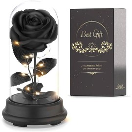 Forever Preserved Real Black Rose Flower Birthday Gifts for Mom Women,Valentines Gifts Black Eternal Flower Gifts for Valentine's Mothers Day Christmas Anniversary Birthday (Black) - Color: Black