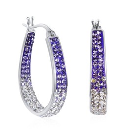 Rhodium Plated Purple and White Gradient Crystal Hoop Earrings for Women Fashion Jewelry
