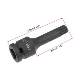 TOP-VIGOR Impact Triple Square Spline Bit Socket, 1/2" Drive x M12 (12mm) Key Socket, Premium CR-MO Steel Bits, 78mm Length Bit for Torque Wrench, Ratchet Wrench, Impact Power Drills