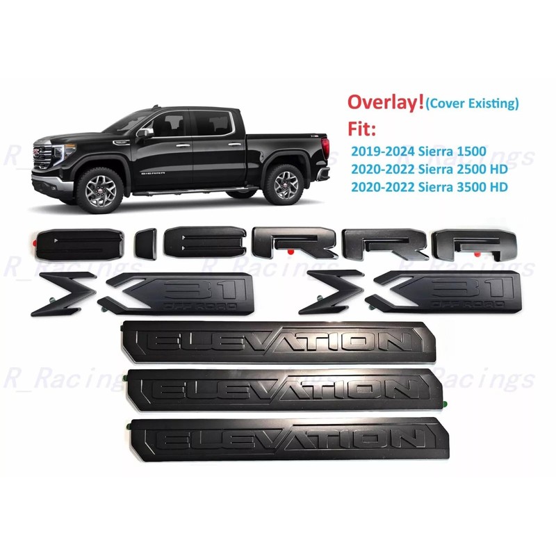 6Pc Elevation Sierra Bed X31 Emblem Door Tailgate 3DBadge Nameplate