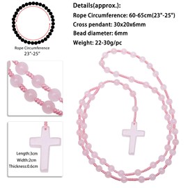 KYEYGWO Crystal Cross Pendant for Men Women, Rosary Pendant Religious Jewellery Holy Religious Prayer Catholic Prayer Necklace Amulet, Rose Quartz