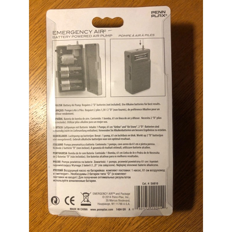 Penn-Plax Emergency Air SAB10 Battery Operated Aquarium Fish Air Pump