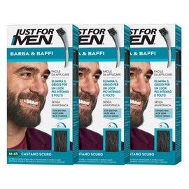Just for Men Beard & Moustache, Beard Colour for Men, Colour Dark Brown, Dye, Removes Grey Hair, with Applicator Comb - M45 (Pack of 3)