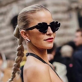 LJCZKA Vintage Sunglasses Cat's Eye Flowers Women Retro Sunglasses Flower Shape Fashion Trend Party Glasses Festival with UV Protection, black