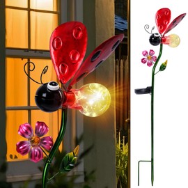Afirst Decorative Solar Lights Outdoor Solar Ladybug Stake Lights Metal Decorative Garden Lights Outdoor Waterproof Stakes for Pathway Yard Lawn Decoration Mothers Day Mom Gifts