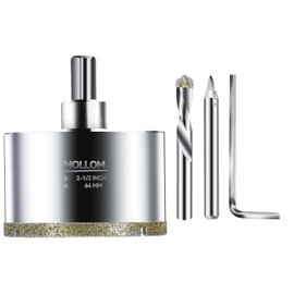 Mollom 2-1/2" (64mm) Diamond Hole Saw with 2Pcs Removable Pilot Drill Bit Smooth Cutting for Porcelain Tiles,Glass,Ceramic,Marble,Fiberglass,etc