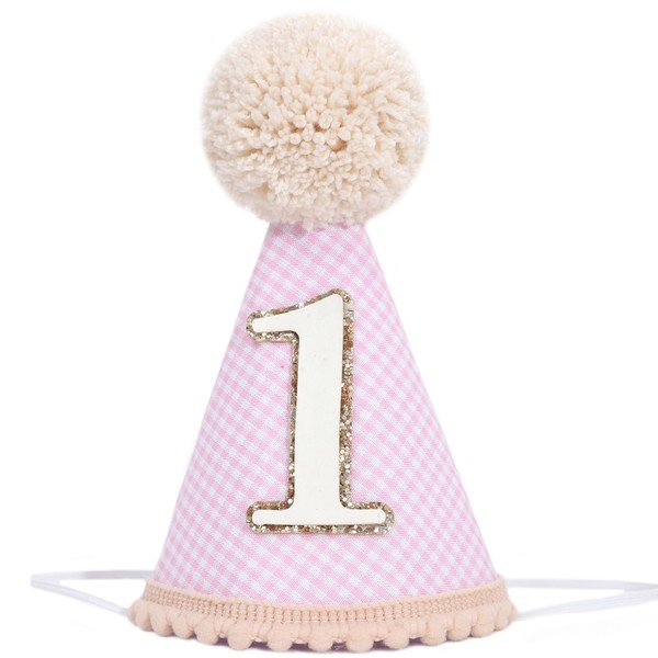 Agvgaza Classic Plaid 1st Birthday Hat - First Party Cone