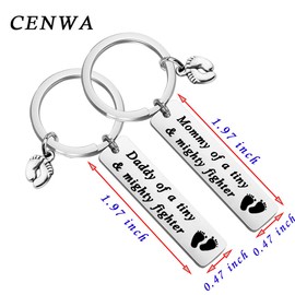 CENWA NICU Dad NICU Mom Gift Mommy/ Daddy of A Tiny Mighty Fighter Keychain Set New Born Gift Fathers Day (Mommy Daddy Keychain Set)