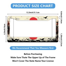 2PCS Japanese Samurai License Plate Frame Sunset Crow Red Sun Ninja Car Front License Plate Personalise Stainless Steel Metal Car Plates Funny License Plate Frames Decorative 12.3" x 6.3"