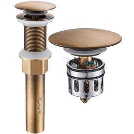 REGALMIX Antique Brass Pop UP Drain, Bathroom Vessel Lavatory Vanity Faucet Sink Stopper, Built-in Anti-Clogging Strainer, Fits Standard American Drain Hole(1-1/2" to 1-3/4"),Without Overflow RWF082S