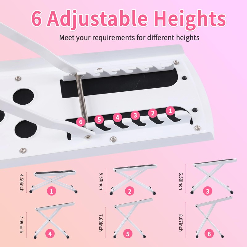 YINGJEE White Aluminum Alloy Pedicure Foot Rest, 6 Heights Adjustable