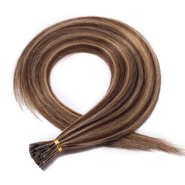 18 inch Pre Bonded Stick Tip Remy Human Hair Extensions [0.5g*100 Strands] #4/27 Medium Brown&Dark Blonde 100% Real Keratin I Tip Hair Extensions Straight (50g)