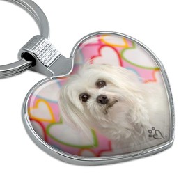 Maltese Puppy Dog Hearts Love Keychain Heart Love Metal Key Chain Ring