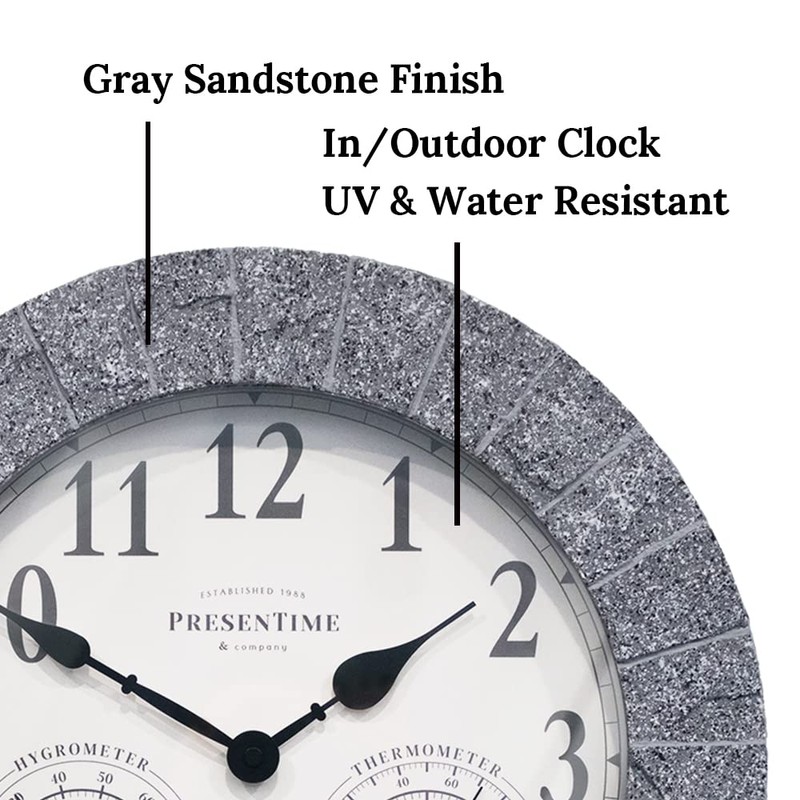 Presentime & Co Sandstone Outdoor Clock with Thermometer & Hygrometer