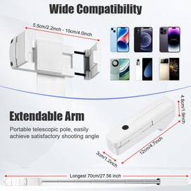 Adiwo Portable Pocket Selfie Stick, Extendable Mini Selfie Stick for 4-7" Phones, with Wireless Remote Control Button, Extends from 12-70cm, 109g Lightweight, for Live Streaming,Vlog,Content Creation