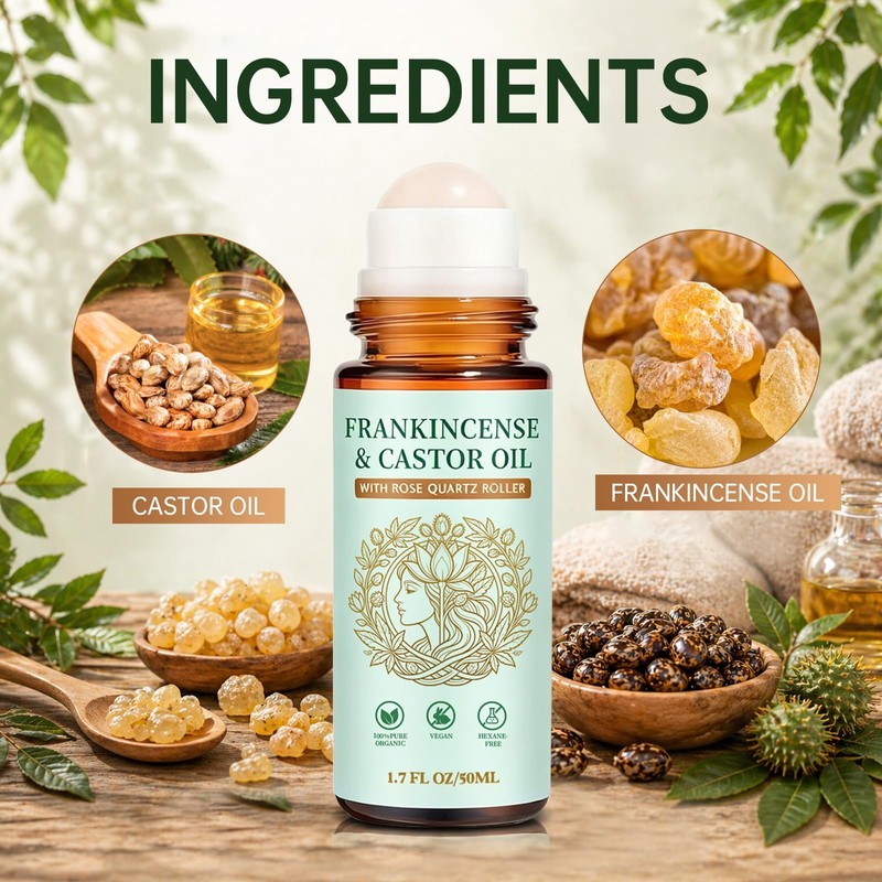 Fiorland Frankincense & Castor Oil Roll with Rose Quartz, 50ml
