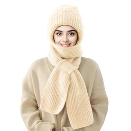 Wantonfy Winter Hat Scarf Set for Women Set Winter Warm 2 in 1 Cold Weather Set Beige