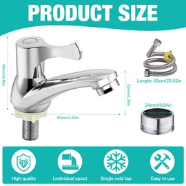 HIULLEN Small Tap Cold Water, Cold Water Tap Guest Toilet, Single Lever Tap Bathroom, Guest Toilet Tap with 60 cm Connection Hose, Sink Tap for Kitchen, Bar, Bathroom Guest Toilet