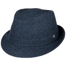 LIERYS Shetland Wool Trilby Wool Hat - Elegant Men's Winter Hat with Narrow Brim - Made in Italy - Breathable & Moisture Resistant for Autumn/Winter, blue