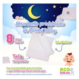 Absorbente Nocturno 8 Capas Bambu Terry Para Pañal Ecologico                                                                                          