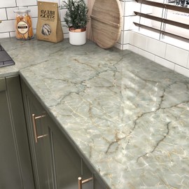 Green Marble Contact Paper for Countertops Waterproof Granite Peel and Stick Wallpaper Decorative Vinyl Contact Paper for Kitchen Cabinets Table Top Cyan Marble Wallpapers for Backsplash 15.8"x78.7"