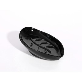 Umlaca Soap Dish Ceramic, Self Draining Soap Holder, Leaf Shape Soap Dish, Bar Soap Holder, Soap Tray, Suitable for Kitchen, Sink, Bathroom, Shower (Black)