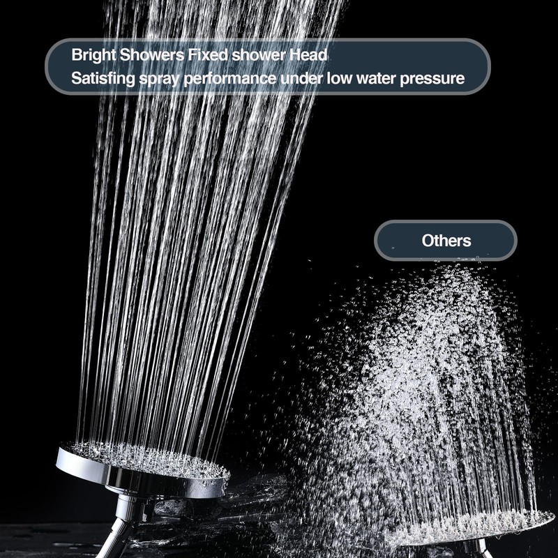 BRIGHT SHOWERS High Pressure Shower Head, 6 Inch Rain Shower