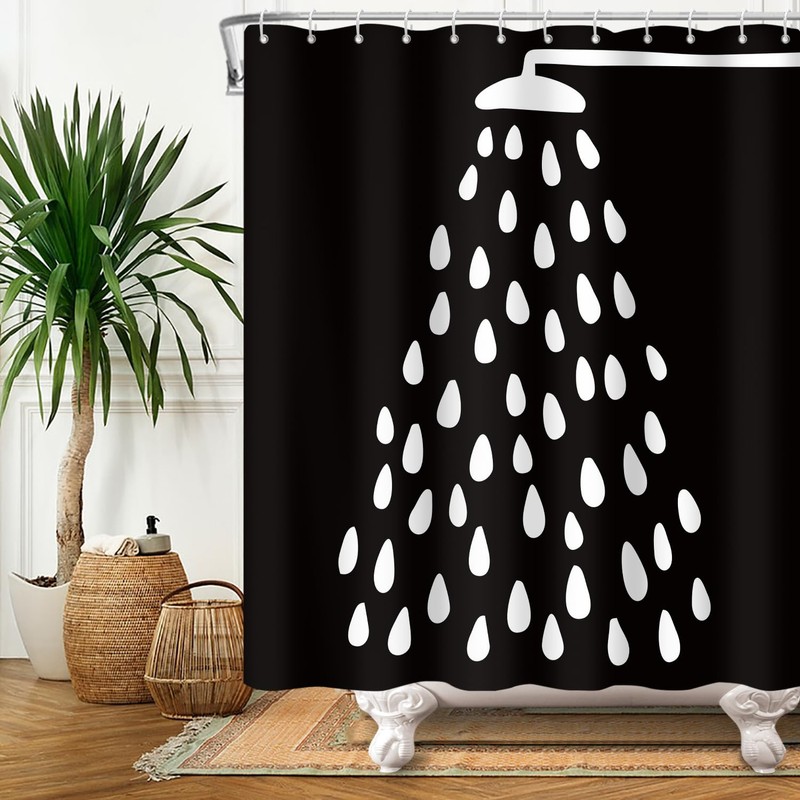 RiePoiia Black and White Shower Curtain Fun Shower Head and
