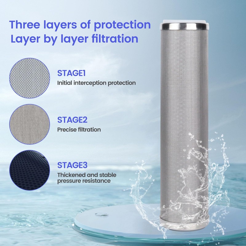 Amwater Stainless Steel Cleanable Wire Mesh Filter Cartridge 10”Length,2.5"OD(50 Micron)