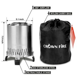 Table Top Fire Pit – Portable Smokeless Tabletop Firepit for Patio, Balcony and Camping – Indoor Fire-Pit, Table-top, Mini Grill, Smores Small Outdoor Fire Bowl Pellets or Wood Fuel (Stainless Steel)