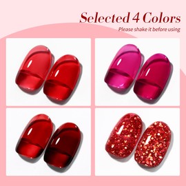 Born Pretty 4pcs Ruby Regalia Milky Jelly Series Nail Art Varnish Gift Set, 7ml 4pcs Gel Nail Polish