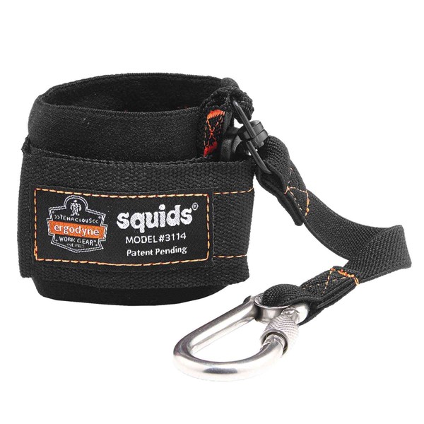 Ergodyne Squids 3114 Pull-On Wrist Tool Lanyard with Stainless Steel Carabiner Connection, 3 Pounds,Black