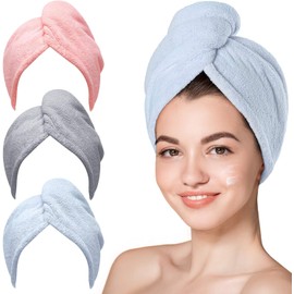 QIMIT Hair Towel Wrap Absorbent Towel Hair-Drying Bathrobe Magic Hair Warp Towel Super Quick-Drying Microfiber 500 GSM Bath Towel Hair Dry Cap Salon Towel (1, Multi)