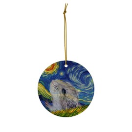 Whimsical Night Sky Chinese Hamster Christmas Ornament Circle Ceramic - Impressionist Pet Portrait Memorial Keepsake Gifts for Hamster Lovers