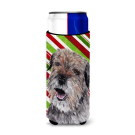 Caroline's Treasures SC9613MUK Border Terrier Candy Cane Christmas Ultra Hugger for slim cans Can Cooler Sleeve Hugger Machine Washable Drink Sleeve Hugger Collapsible Insulator Beverage Insulated Hol