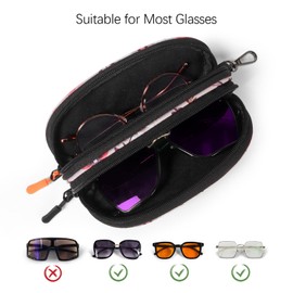 Tangoner Double Eyeglasses Case Soft Portable Zipper Sunglasses Pouch with Keychain Clip for Men Women (Pink Flower)