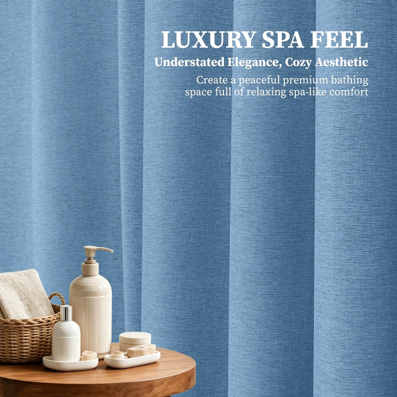 BTTN 72x78 Linen Textured Waterproof Fabric Shower Curtain, Moonlight Blue