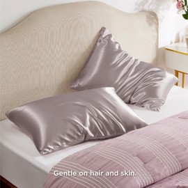 Bedsure Satin Pillowcase for Hair and Skin - Dusty Rose Zipper Pillow Cases King Size Set of 2, Similar to Silk Pillow Cases, Silky & Super Soft Pillow Covers, Gifts for Her or Him, 20x36 Inches